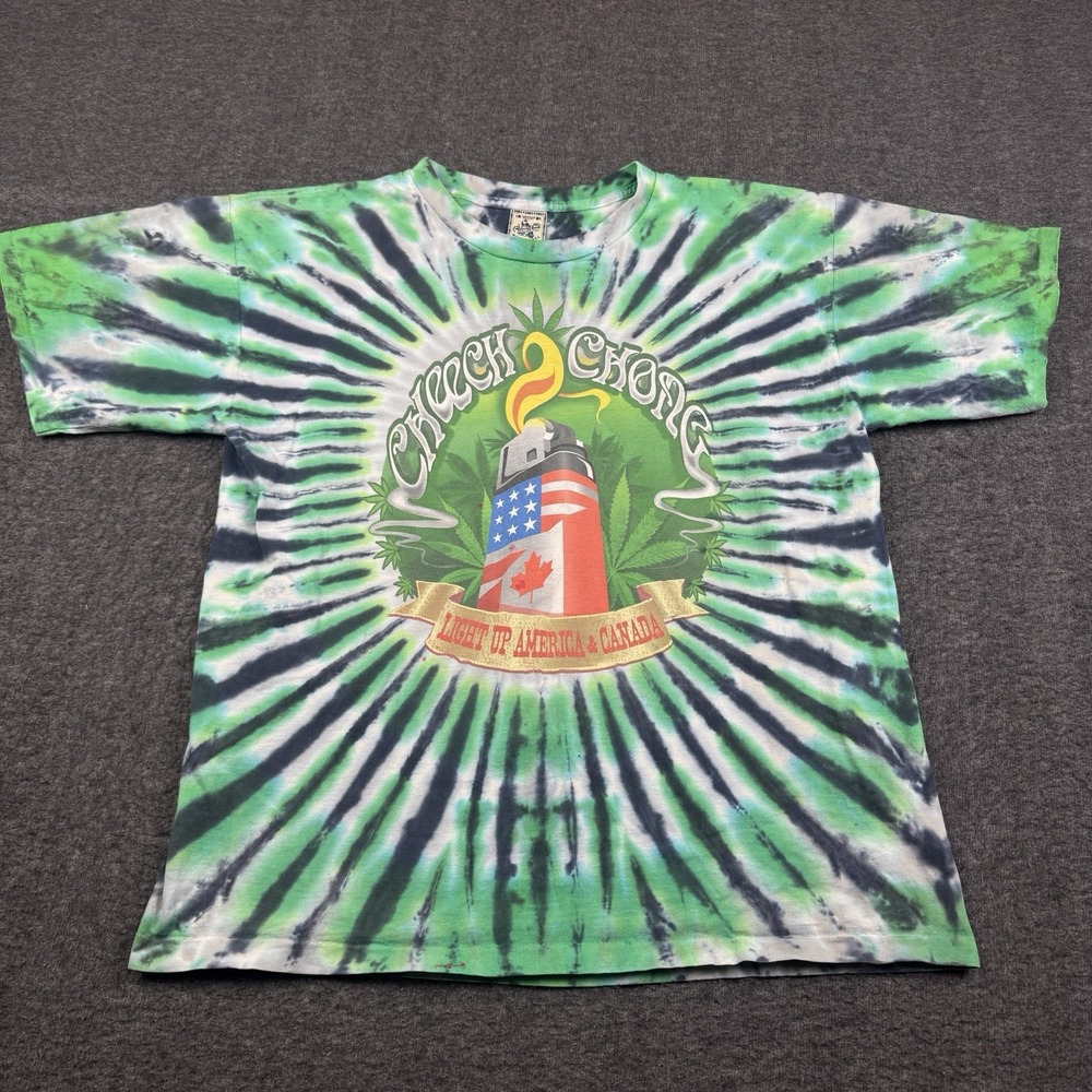 Cheech & Chong Light Up America Tour Tie Dye T Shirt XL Green Canada USA